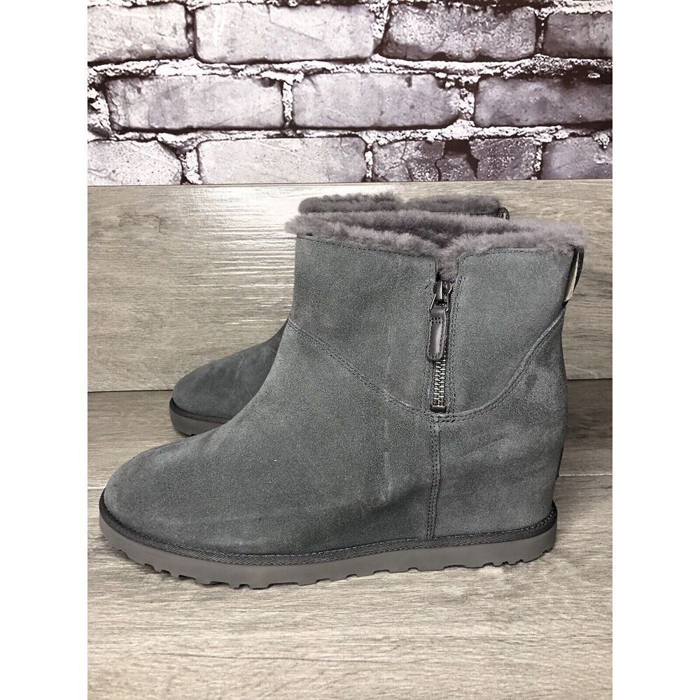 NEW UGG WOMEN'S CLASSIC FEMME ZIP MINI GREY / GRAY ANKLE BOOTS SIZE 11 1117535